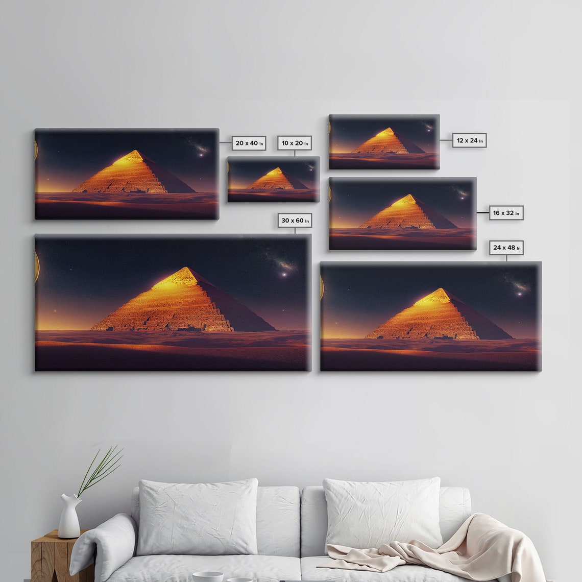 Golden Pyramid Under Starry Night Sky With Crescent Moon Egypt Print - Image 2