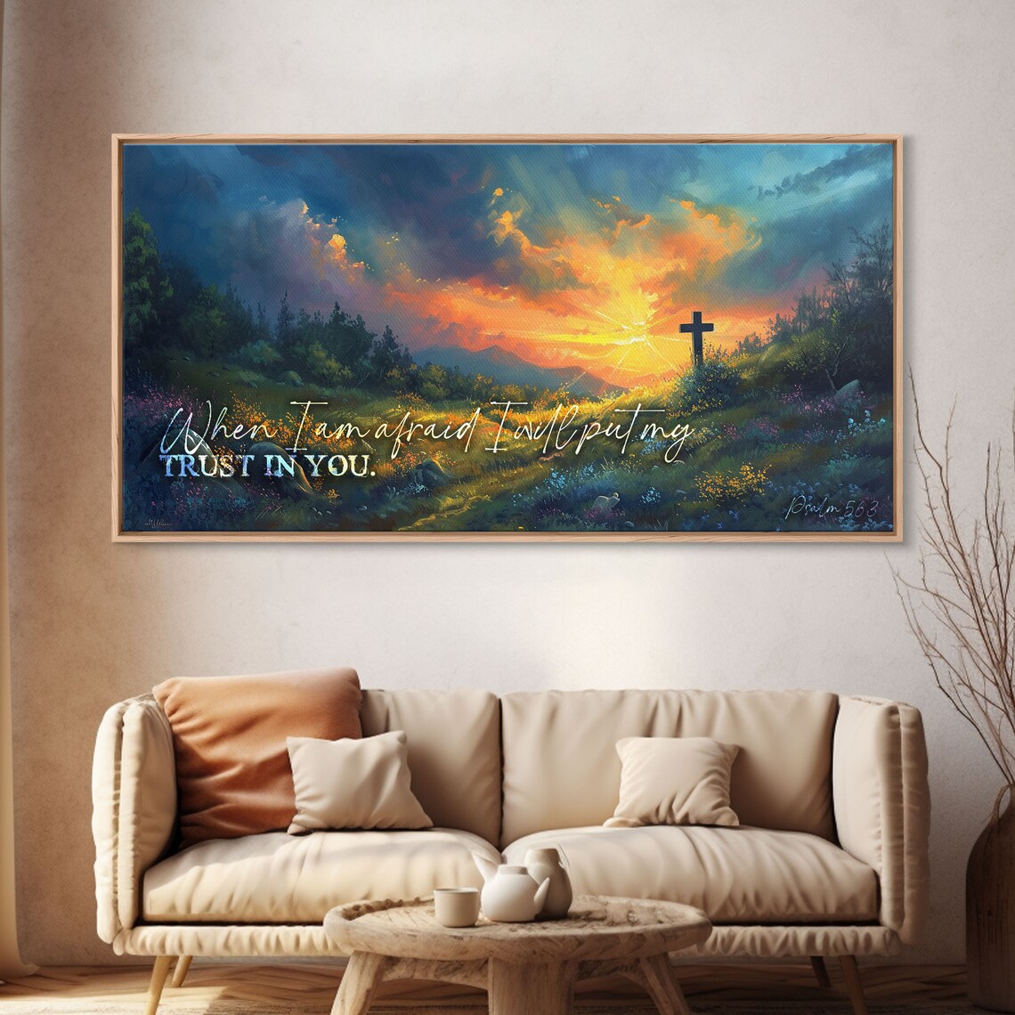Psalm 56:3 When I Am Afraid Trust in You Cross Sunset Scripture Wall Art