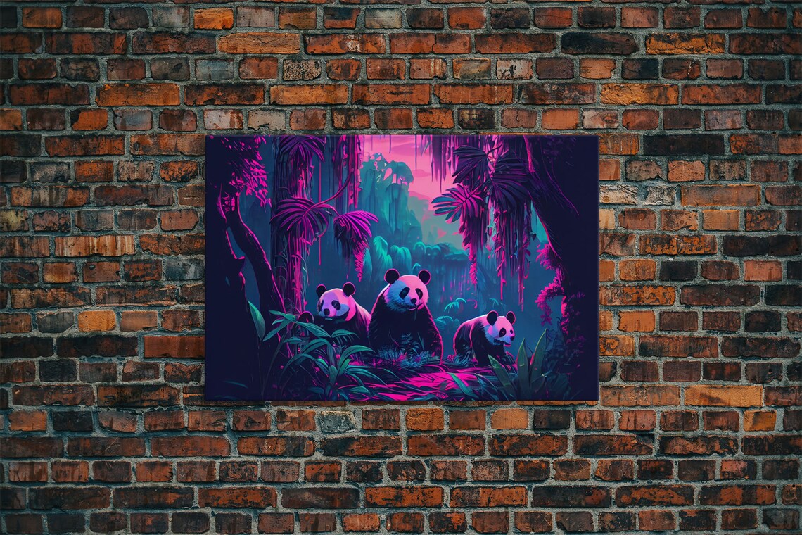 Cute Pandas in the Jungle, Watercolor Art Print
