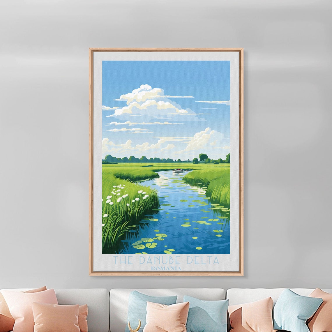 Danube Delta Romania Winding Channel Lily Pads Boat Travel Poster - Image 4