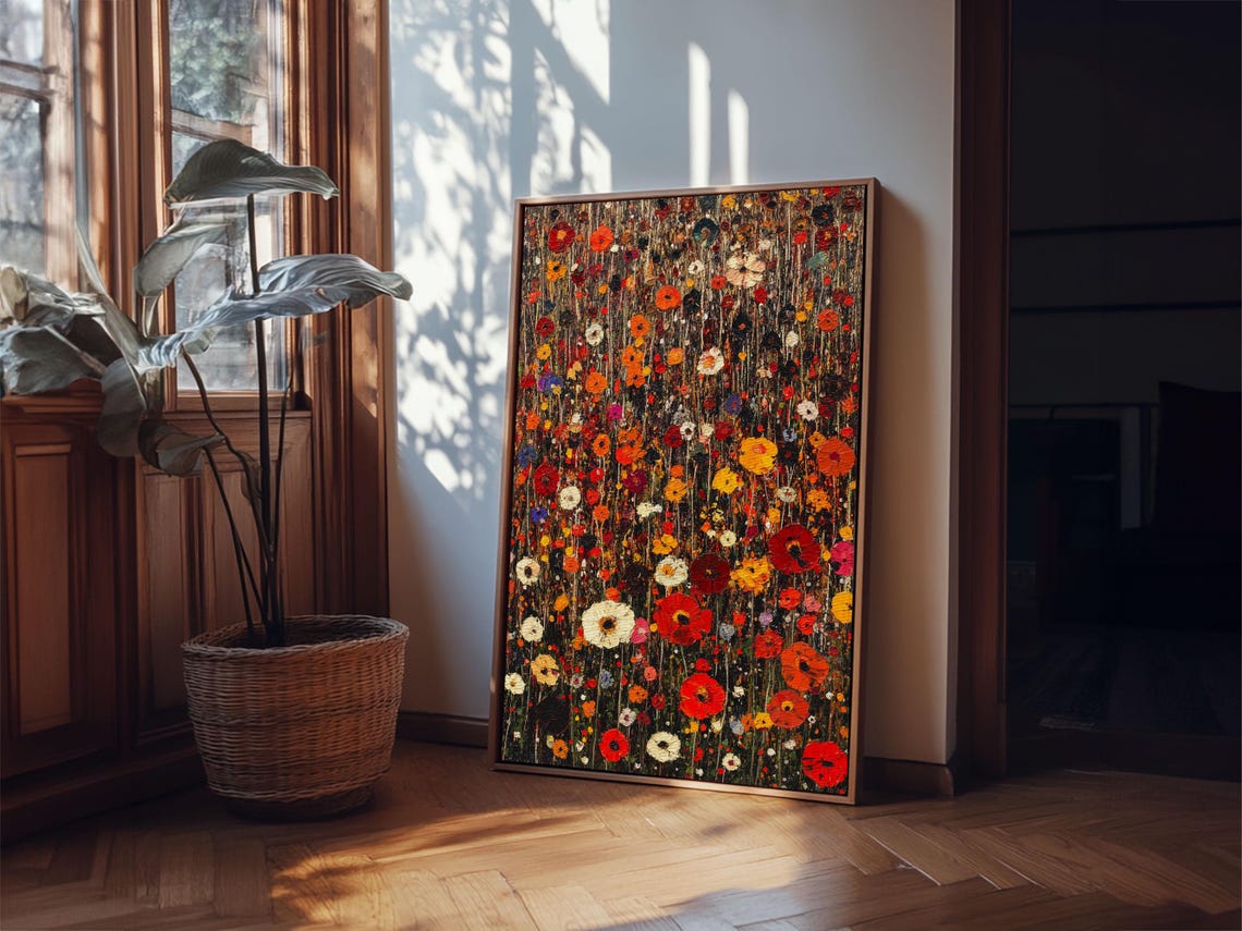 Wildflower Field Poppies Red Orange Dark Moody Floral Art Poster - Image 3