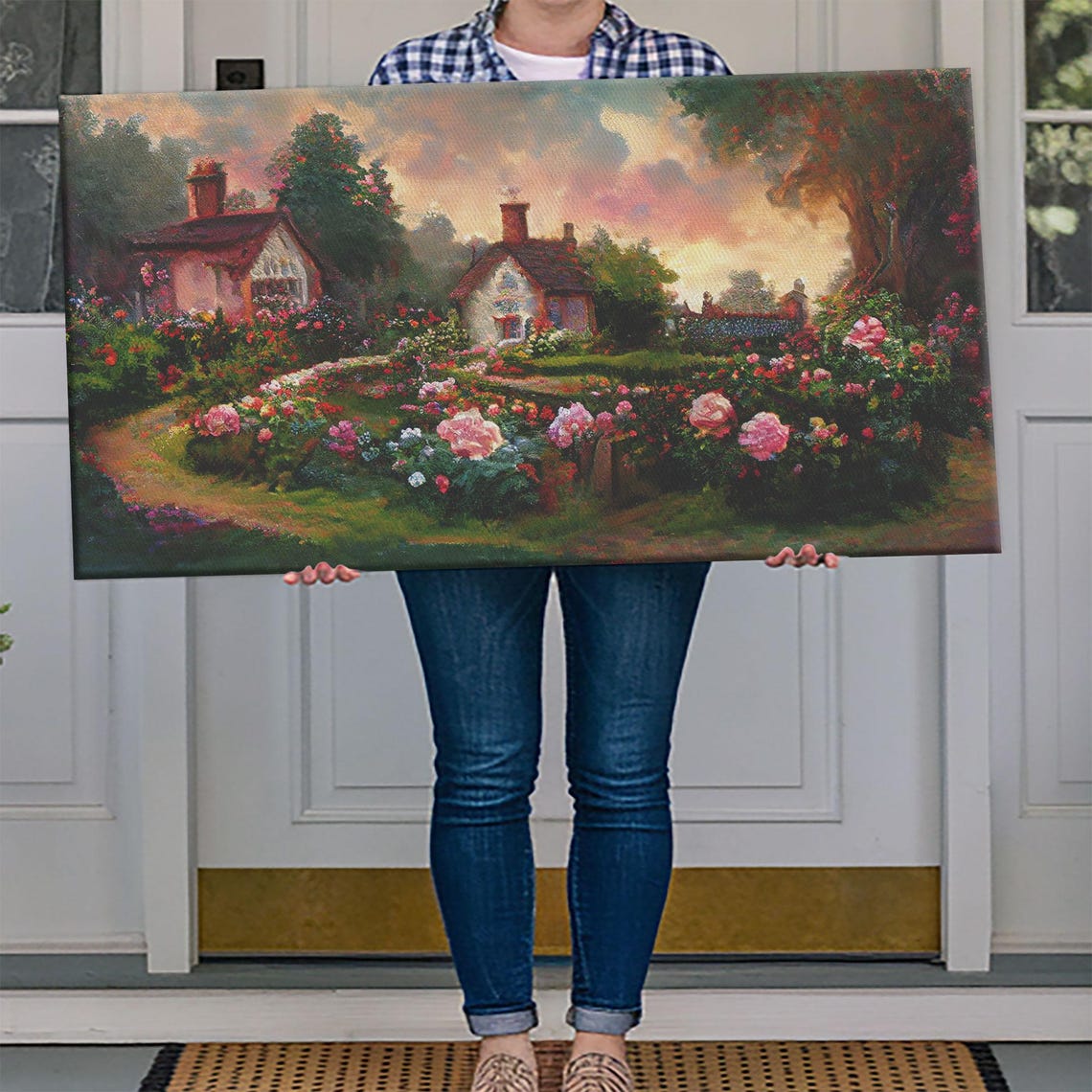 English Cottage With Rose Garden Print Cute English Countryside Wall Art - Image 4