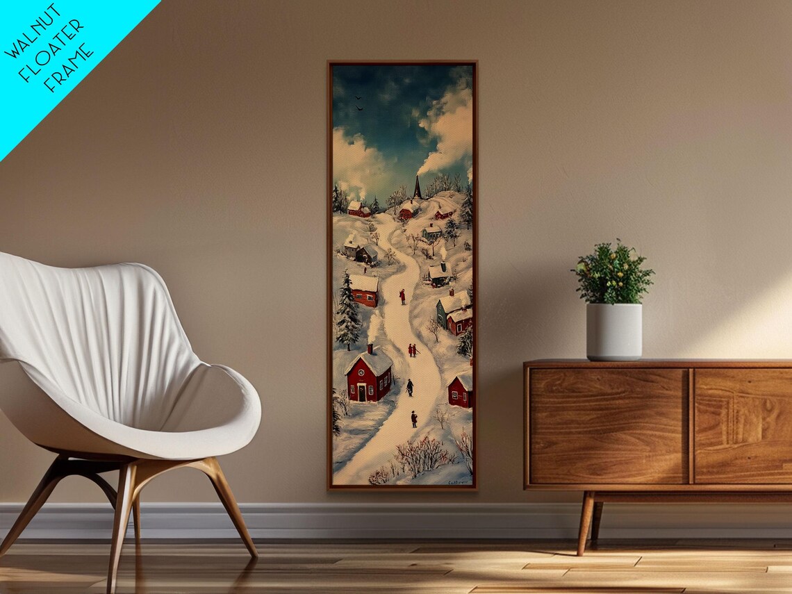 Snowy Hill Village With Red Houses And Church Daytime Winter Poster