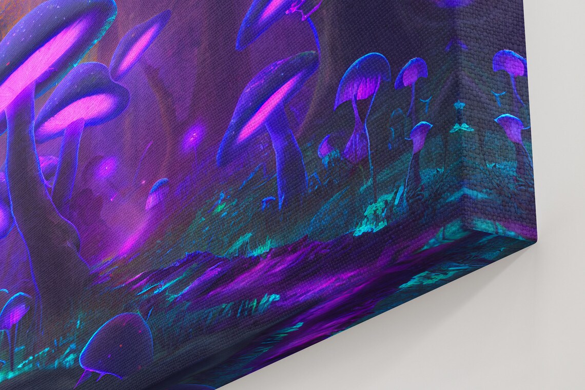 Bioluminescent Glowing Mushrooms In A Magic Forest Fantasy Art Framed Print Wall Art Decor - Image 2