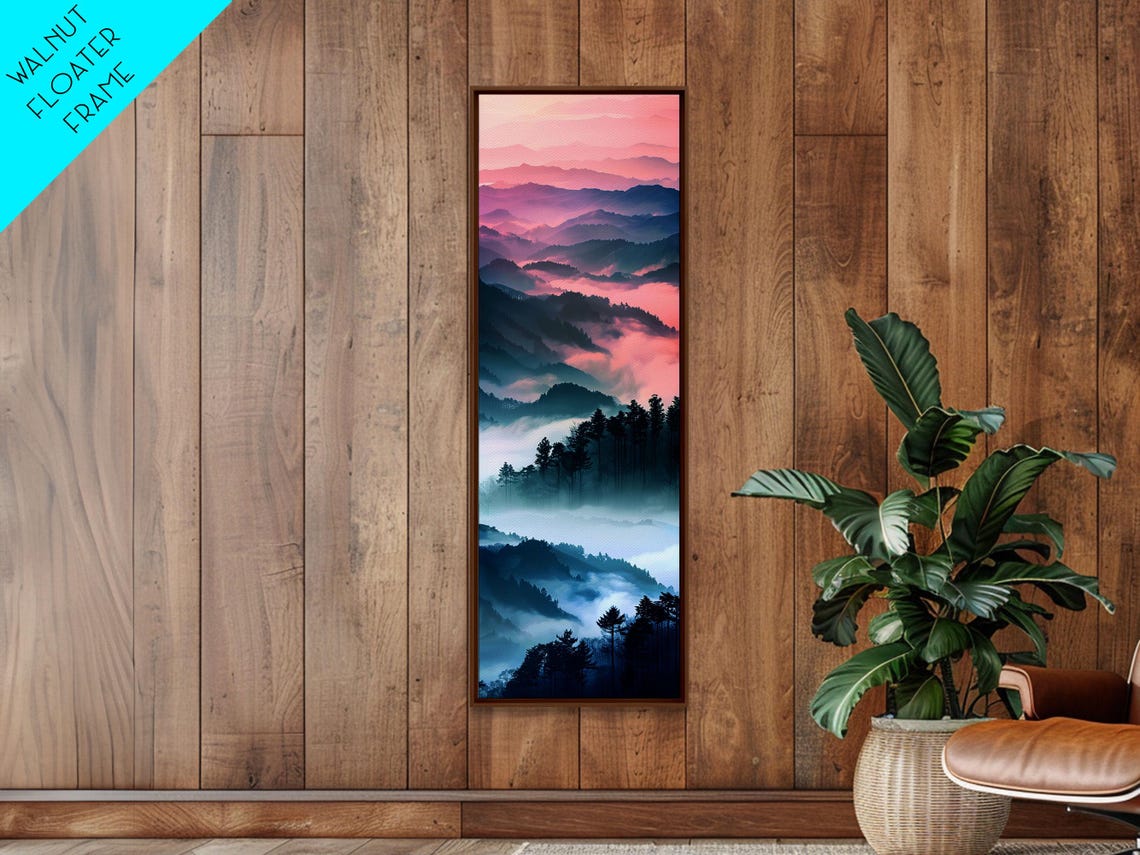 Misty Mountains Layers Pink Dawn Fog Forest Landscape Poster - Image 4