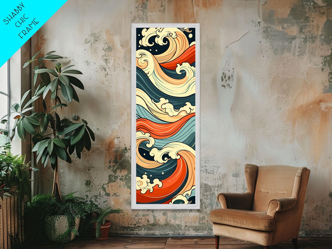 Vibrant Abstract Japanese Ocean Wave Swirl Colorful Art Poster