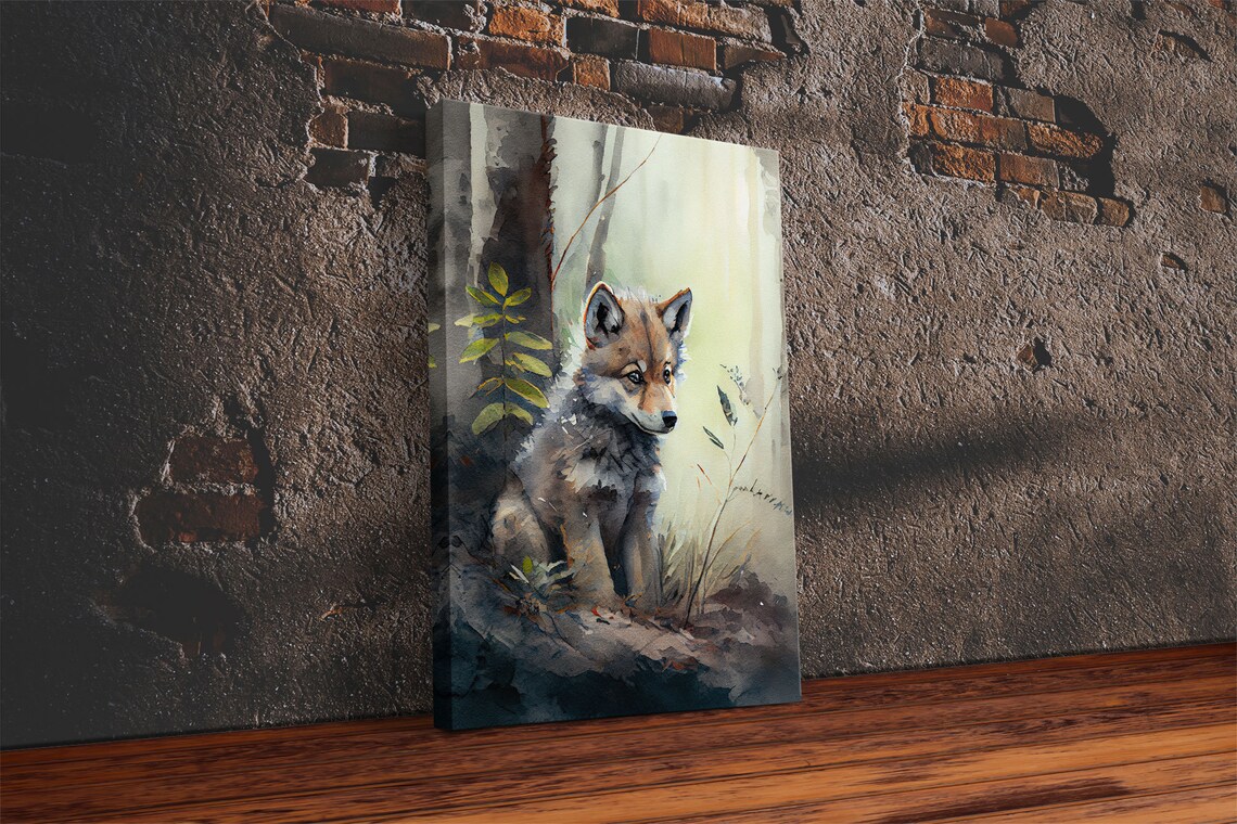 Watercolor Wolf Pup Art Print, Animal Wildlife - Image 2