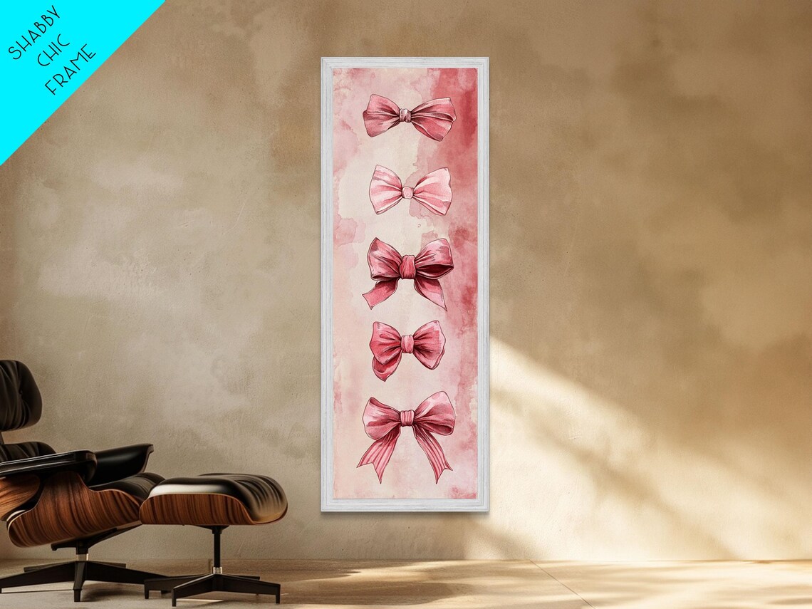 Pink Watercolor Bows Vertical Whimsical Feminine Wall Art Poster - Image 5