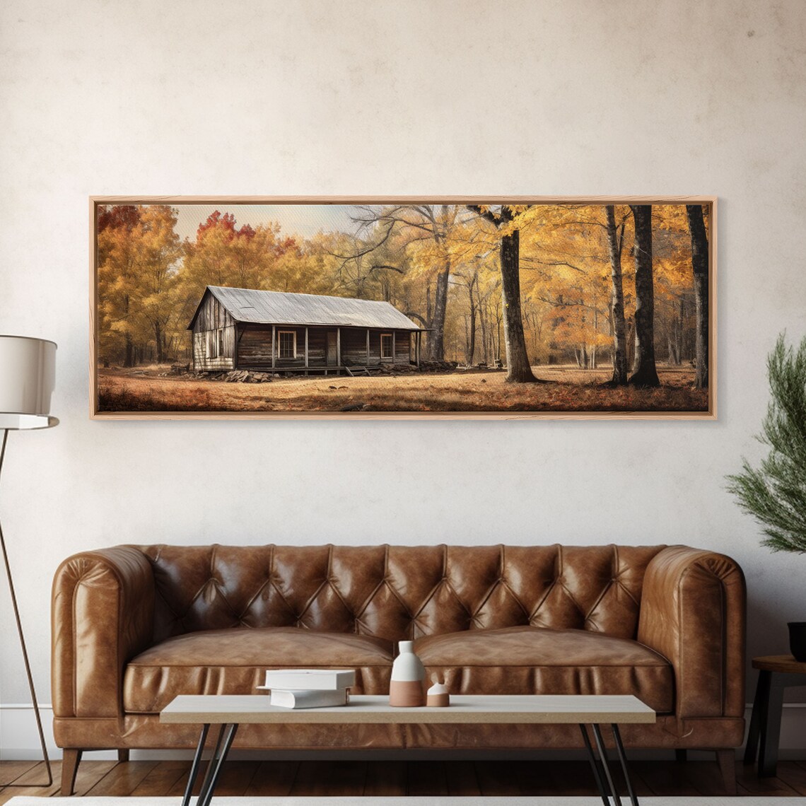Rustic Log Cabin In Autumn Forest Golden Trees Cozy Nature Poster