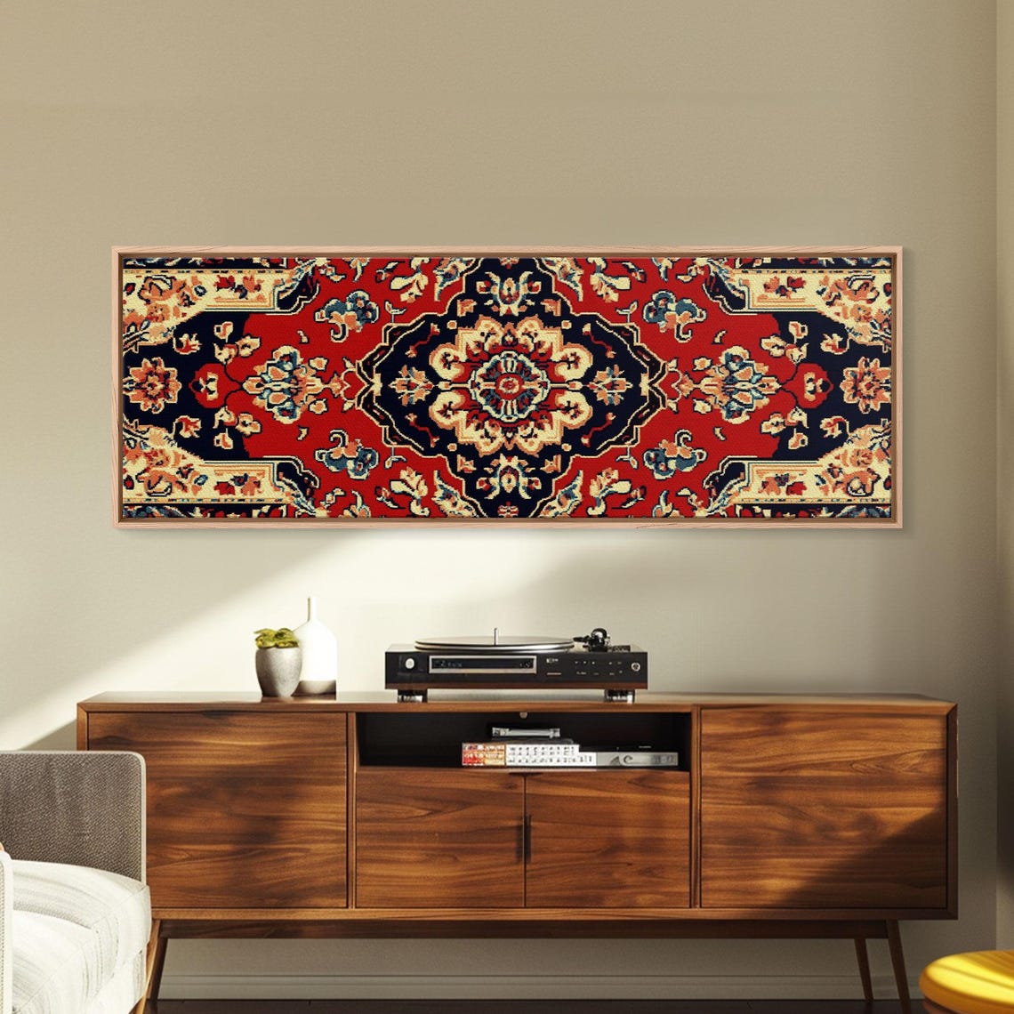 Turkish Persian Rug Pattern Red Navy Vintage Tapestry Wall Poster