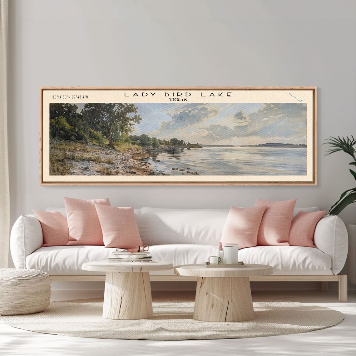 Lady Bird Lake Texas Oak Tree Rocky Shore Calm Water Panoramic Poster - Image 5