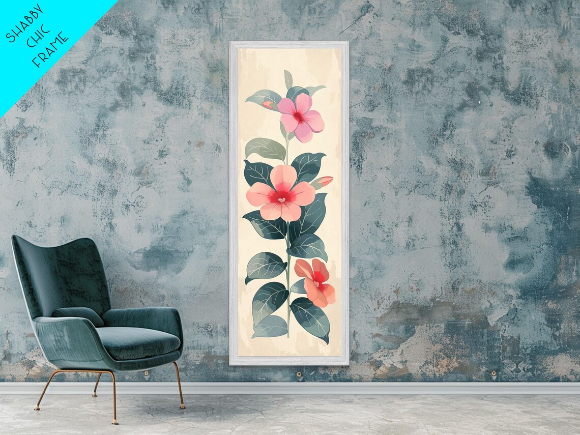 Minimalist Pink Hibiscus Flowers Teal Leaves Japanese Art Poster - Image 2