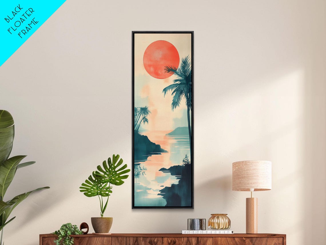 Tropical Sunset Coastal Landscape Framed Print Nautical Wall Art Coastal Painting Nautical Decor Gift Idea Her Vertical Art - Image 5