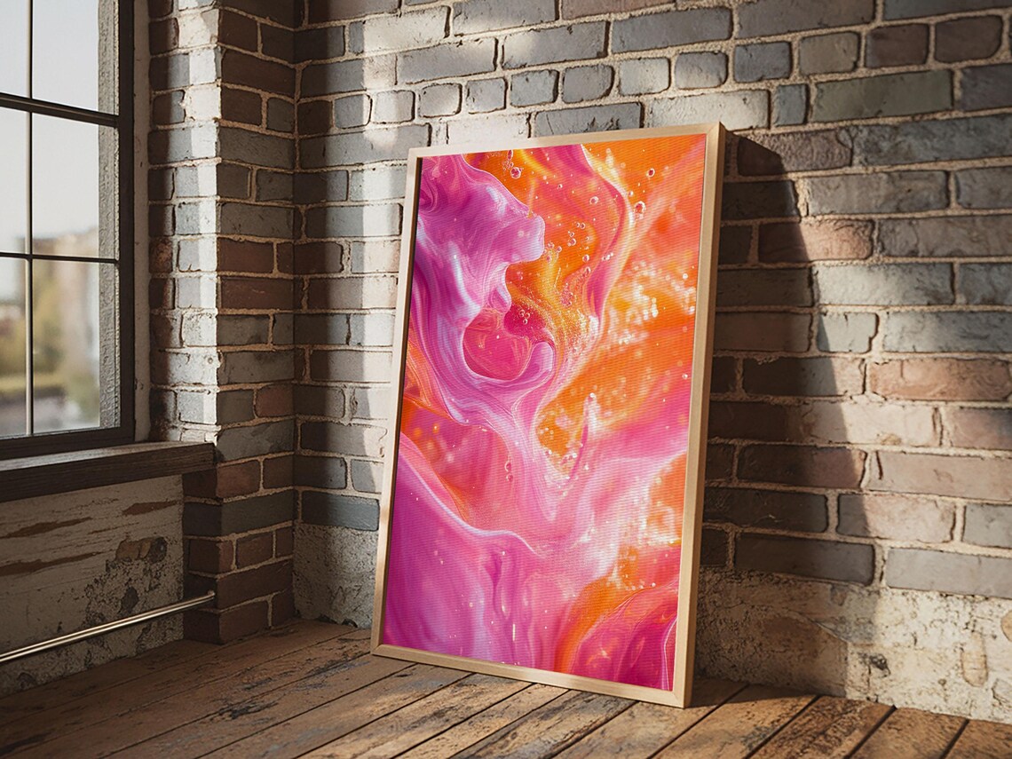 Abstract Pink Orange Print With Swirling Light Effects And Therapy Art For Modern Home Wall Decor Ideal Gift Idea - Image 3