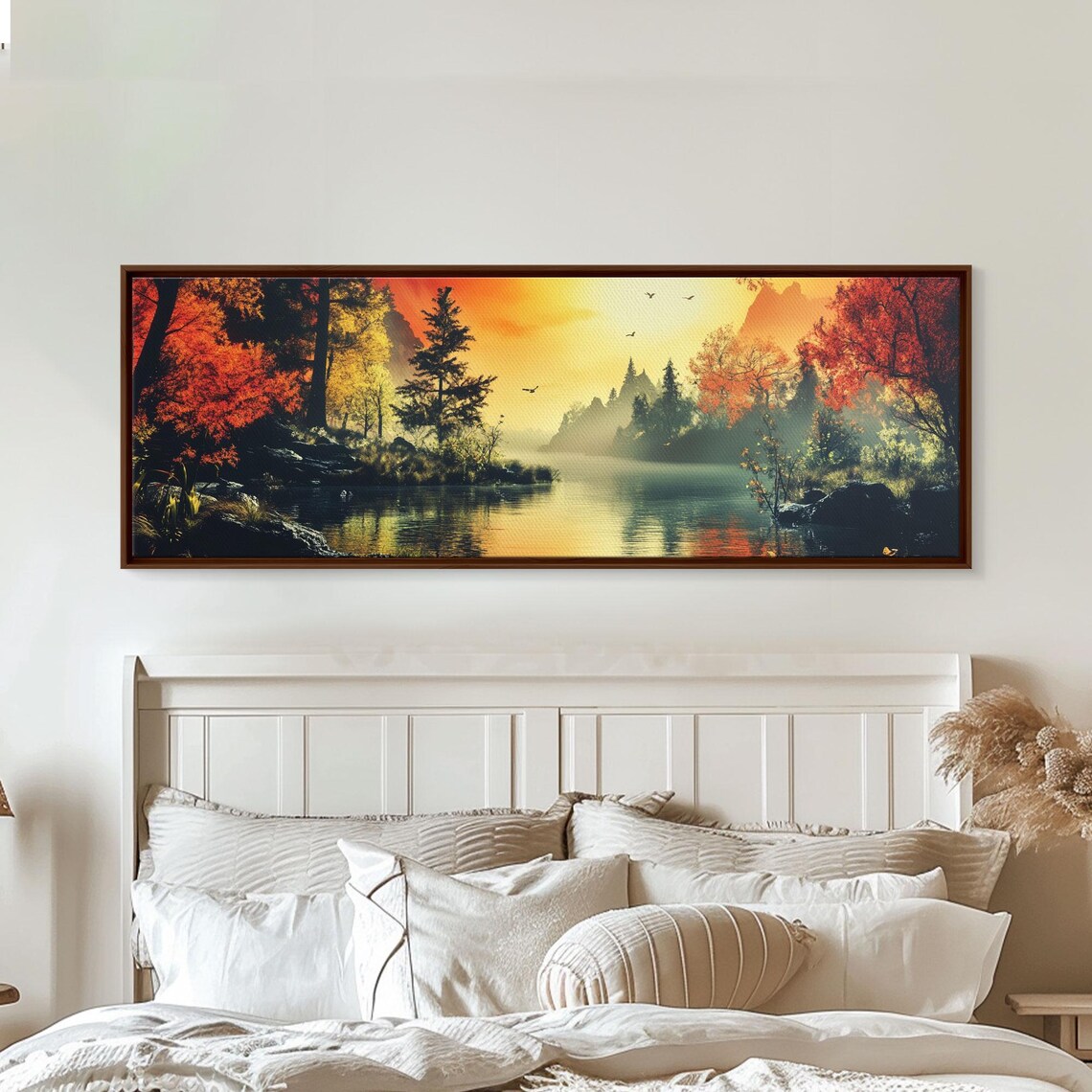 Dark And Moody Landscape Sunset In The Valley Framed Print Original Artwork Horizontal Print Above Sofa Lake House Lake Art - Image 6