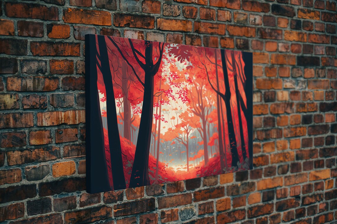 Red Autumn Forest Fiery Orange Foliage Dark Trees Fall Wall Art Poster - Image 5