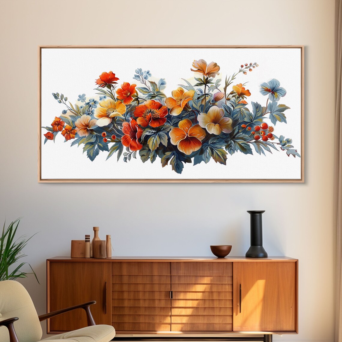 Autumn Poppies Pansies Watercolor Floral Arrangement Bright Art Poster - Image 5