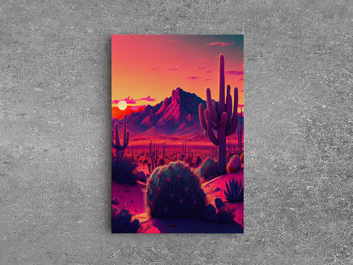 Pastel Arizona Outrun Sunset Desert Cactus Print