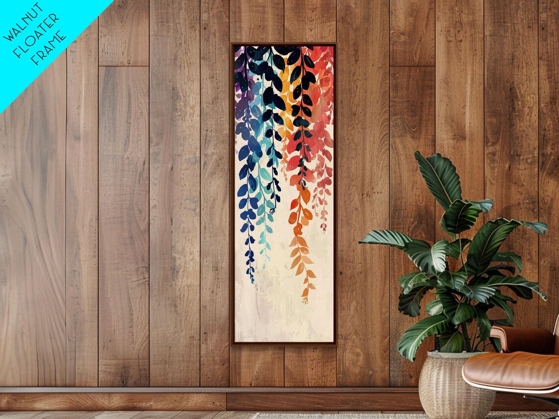 Colorful Hanging Leaves Branches Blue Red Orange Watercolor Art Poster - Image 2