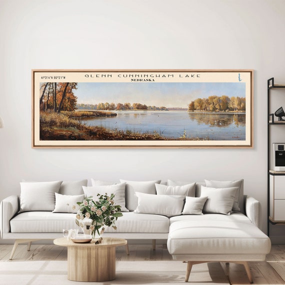 Glenn Cunningham Lake Nebraska Framed Print Lake House Art Panoramic Wall Art Travel Poster Picturesque Lake Painting Home Decor
