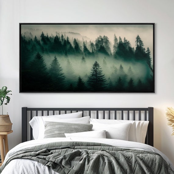 Pine Tree Forest Misty Landscape, Art Print