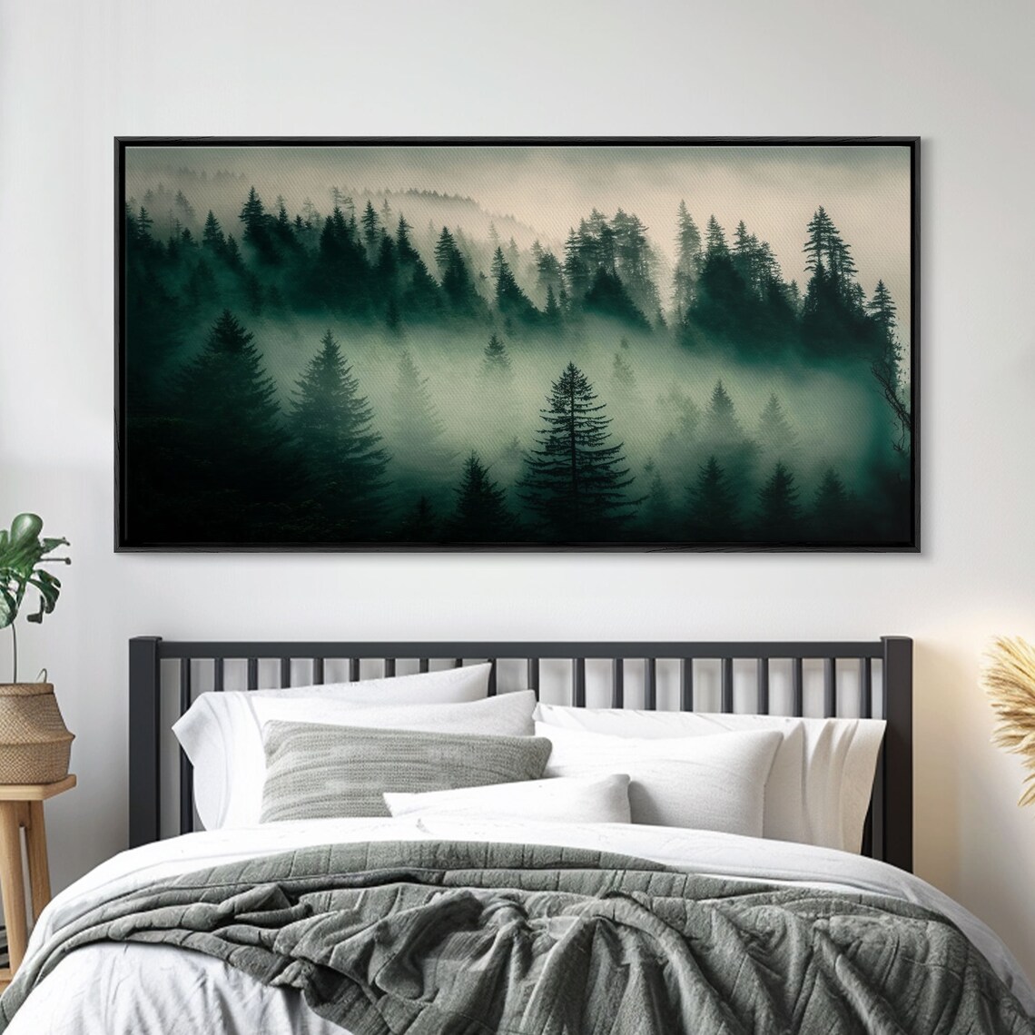 Pine Tree Forest Misty Landscape, Art Print