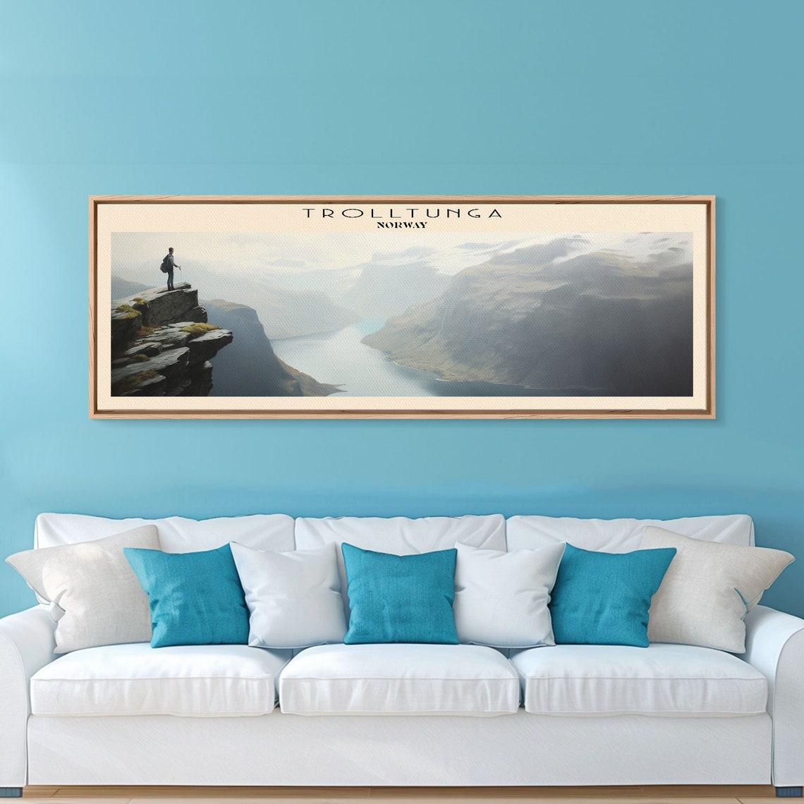 Trolltunga Norway Hiker Cliff Ledge Fjord Mountain Vista Travel Poster