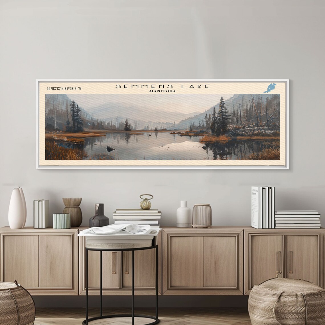 Semmens Lake Manitoba Hazy Valley Golden Marsh Pines Travel Poster