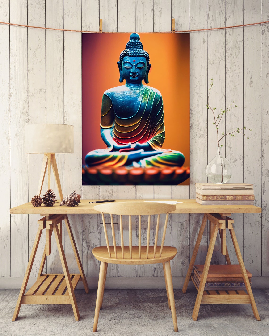 Rainbow Buddha Statue Meditation Orange Glow Zen Yoga Poster - Image 6