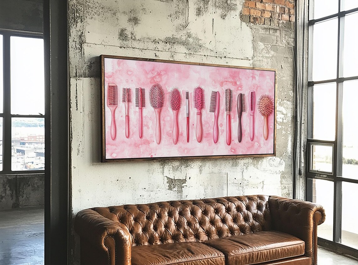 Pink Hairbrushes Collection Watercolor Vanity Beauty Salon Wall Poster - Image 4
