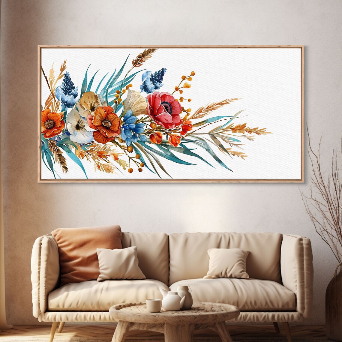 Watercolor Poppies Cornflowers Wheat Floral Bouquet White Art Poster - Image 4