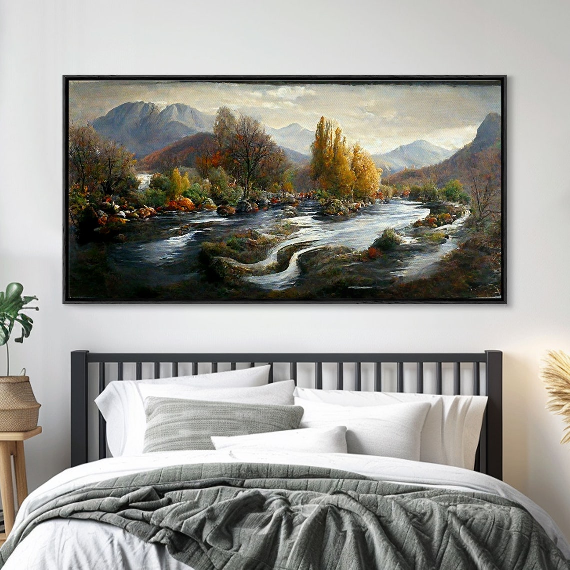 Scenic Nature Landscape Print Flowing River Water Color Fall Scenic Art Panoramic Nature Landscape