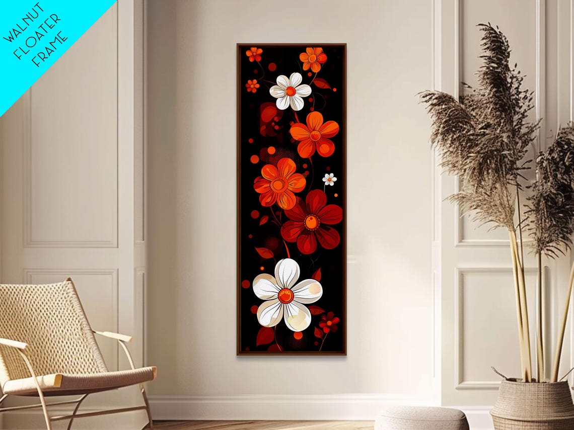 Bold Red Orange Floral Pattern Black Background Modern Art Poster - Image 6