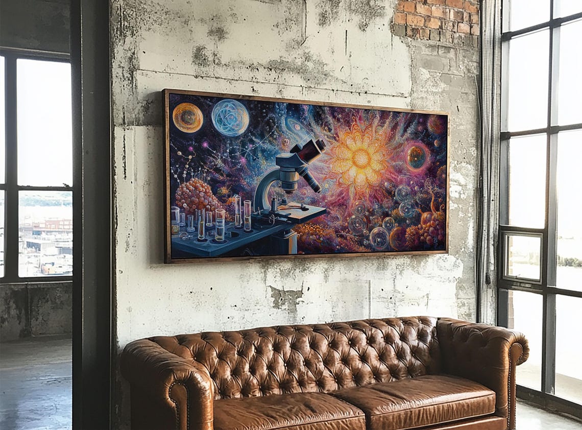 Zen Science Art Framed Print Molecular Cosmos Microscope Painting Moody Therapy Wall Decor Above Sofa Living Room Art - Image 3