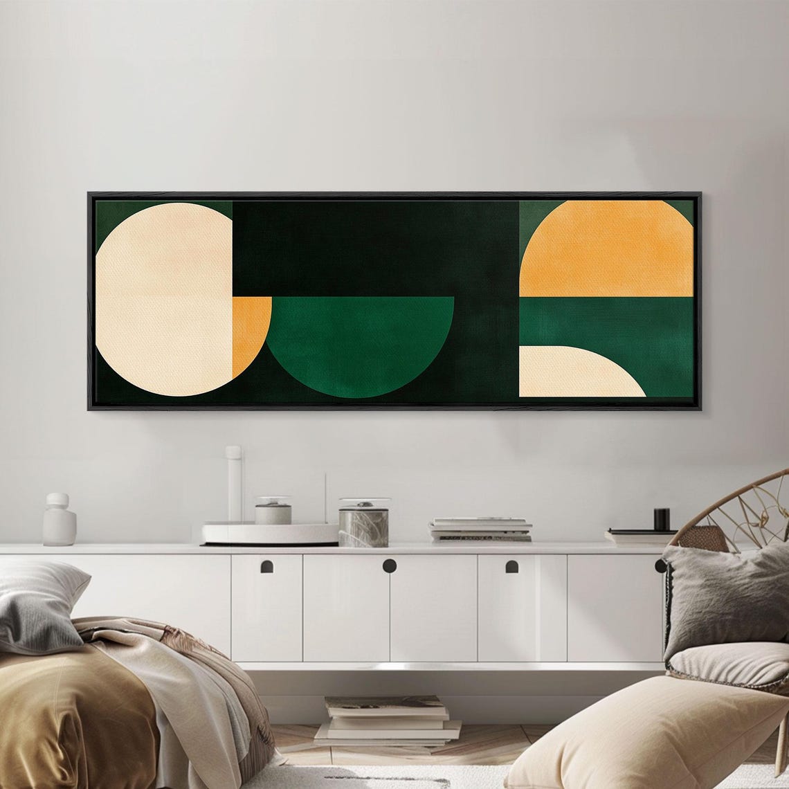 Geometric Circles Mid Century Modern Green Gold Abstract Poster - Image 6