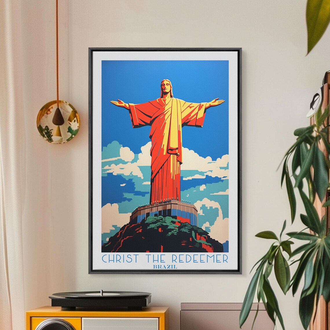Christ the Redeemer Brazil Rio Statue Blue Sky Cloud Backdrop Travel Poster - Image 2