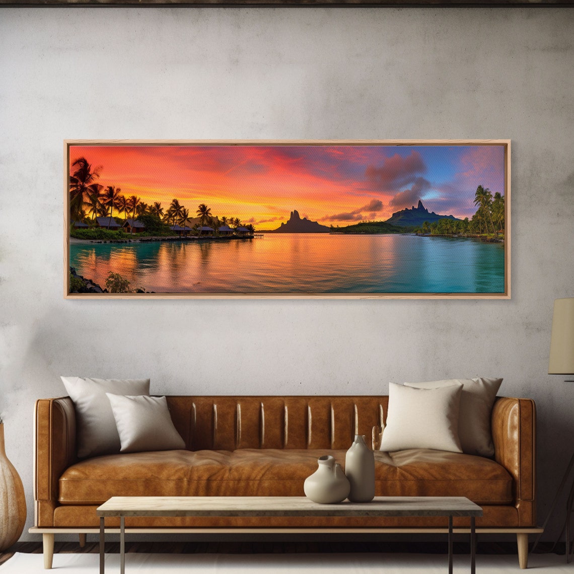 Bora Bora Sunset Overwater Bungalows Lagoon Panoramic Beach Poster