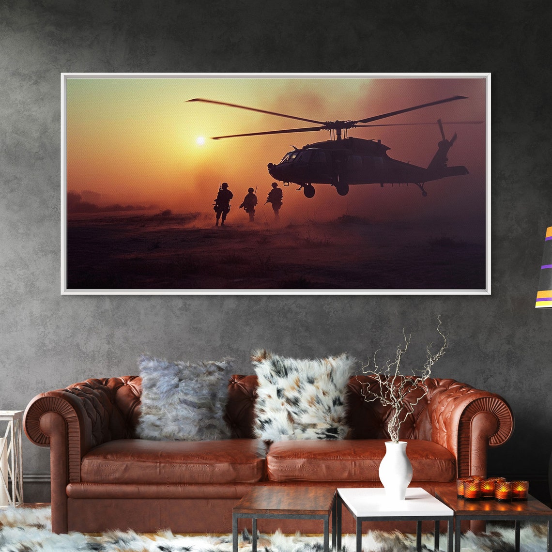 Blackhawk Helicopter Fire Team Insertion Sunset Dust Military Wall Art - Image 6