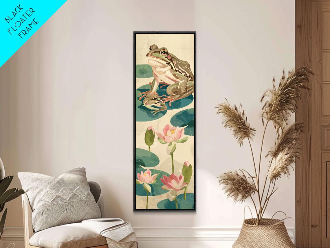 Green Frog Lily Pads Pink Lotus Flowers Pond Ukiyo E Art Poster - Image 4