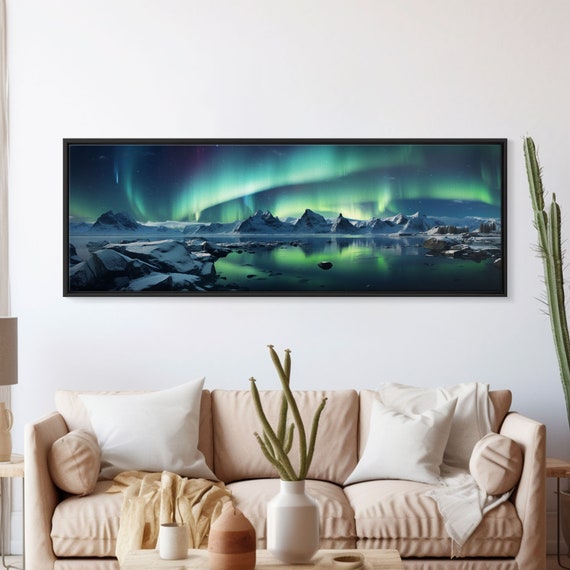 Northern Lights Aurora Borealis Framed Print Beautiful Alaskan Winter Landscape Painting Moody Art Unique Wall Art
