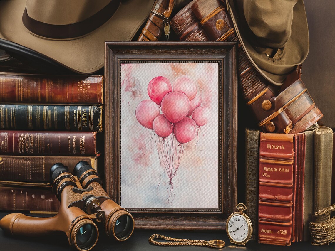 Pink Balloons Watercolor Whimsical Party Nursery Room Art Print - Image 6
