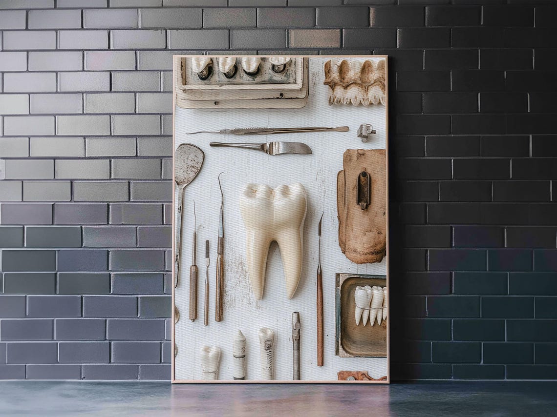 Vintage Dental Tools Tooth Flat Lay Rustic Dentistry Office Art Poster - Image 4