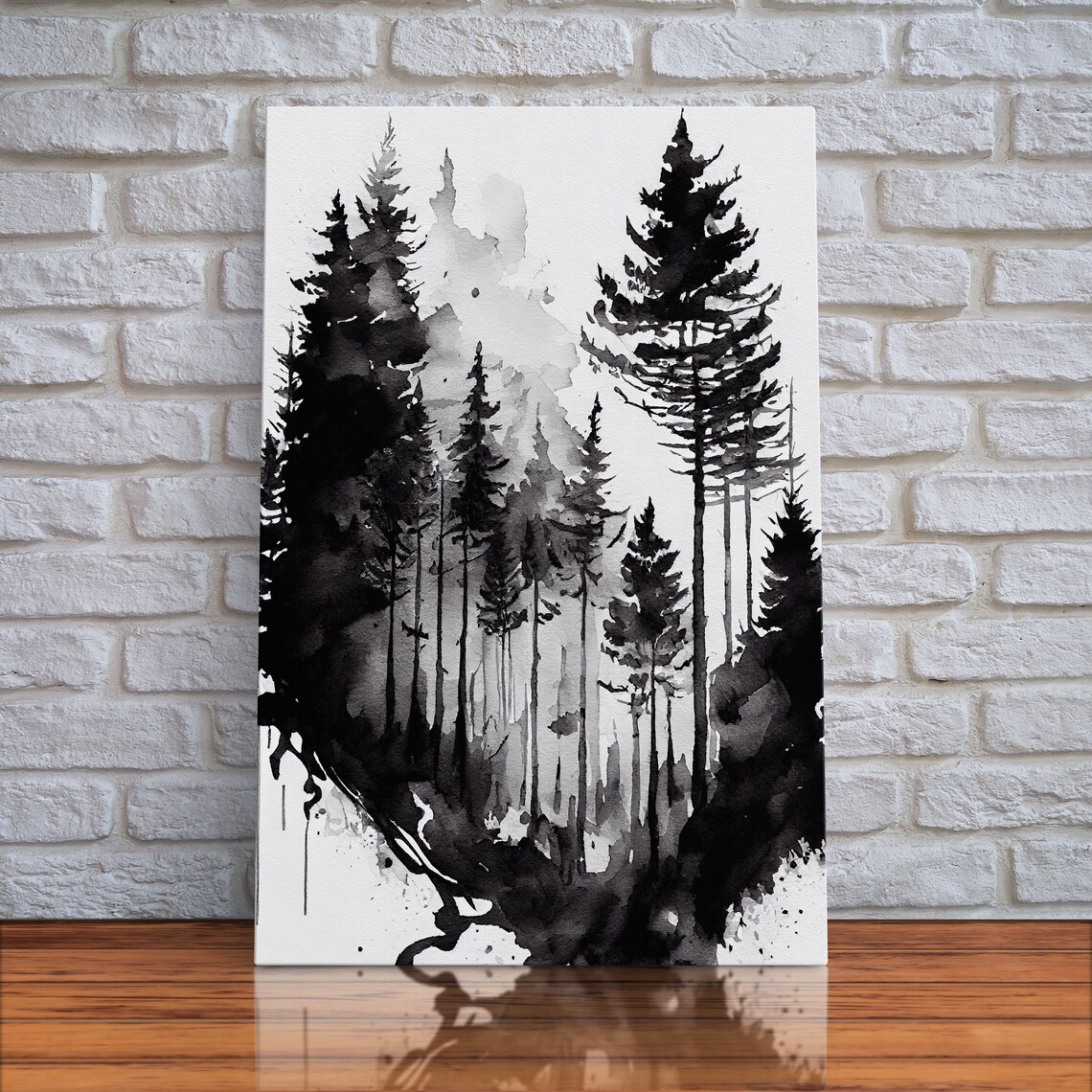 Black And White Forest Watercolor Wall Art Print - Image 2