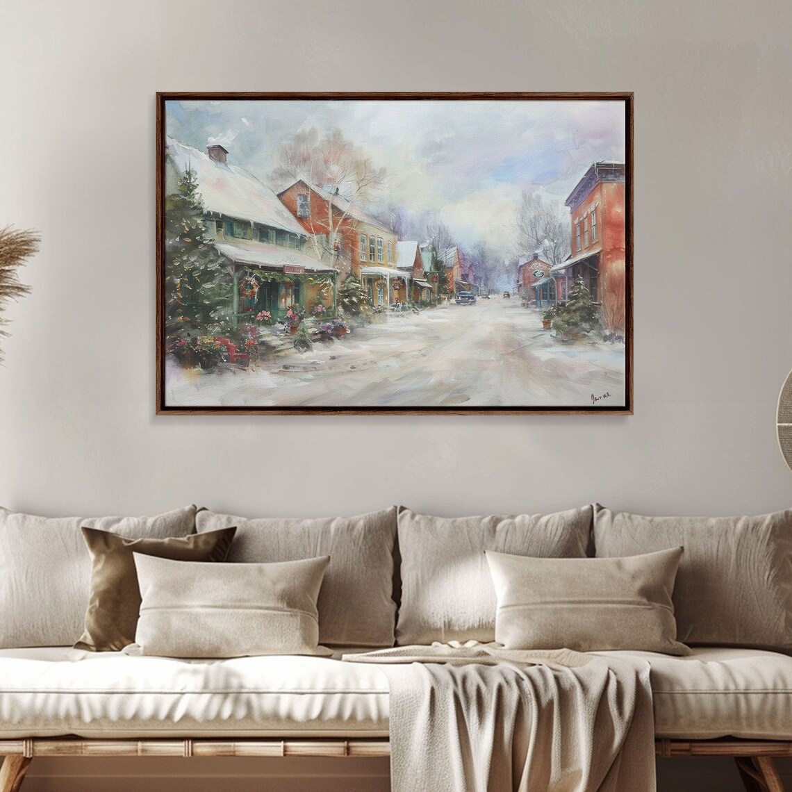 Small Town Christmas Main Street Snowy Shops Holiday Painting Wall Art - Image 3