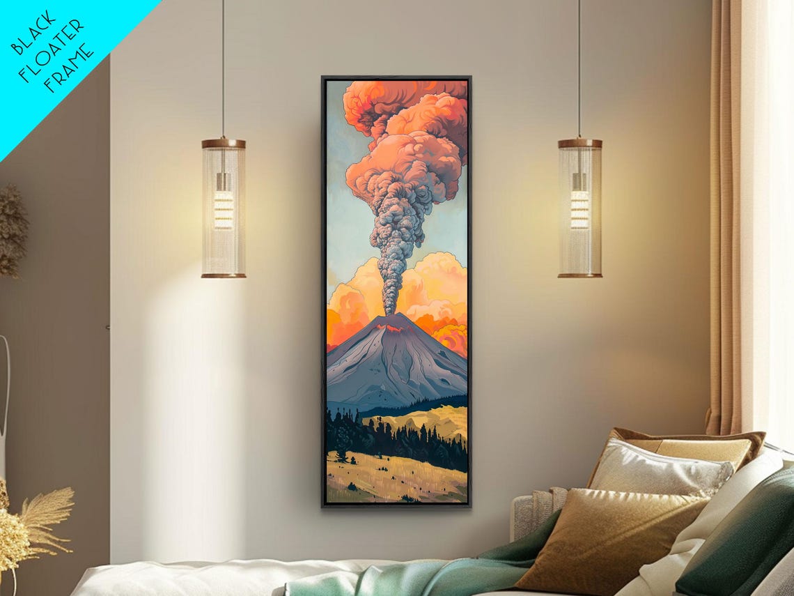Colorful Volcano Eruption Printed On Framed Vertical Landscape Art Print Mountain Wall Art 3d Art Vertical Office Art - Image 3