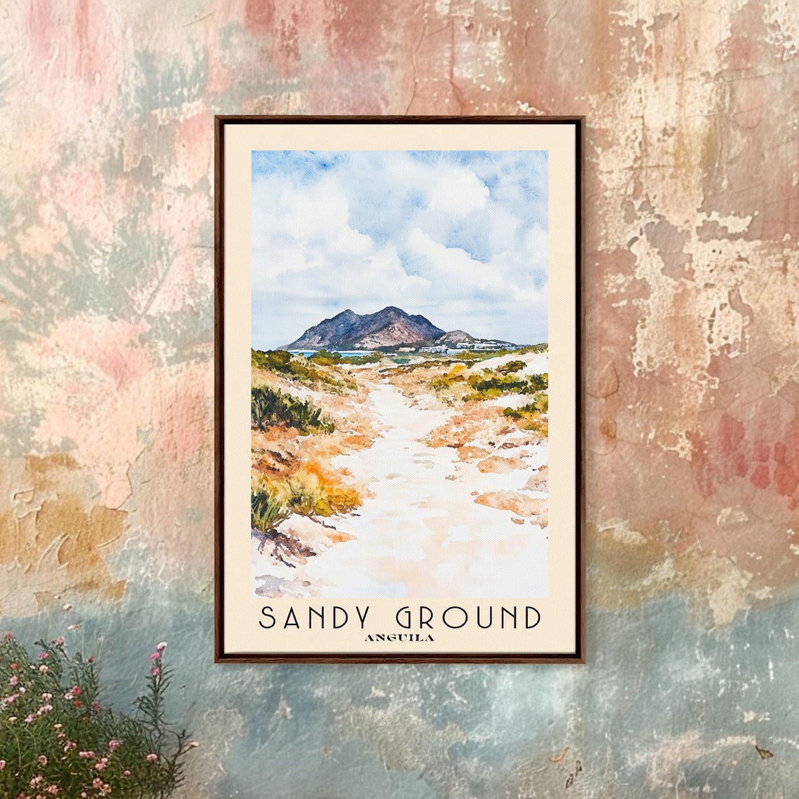 Sandy Ground Anguilla White Dune Path Distant Mountain Island Poster