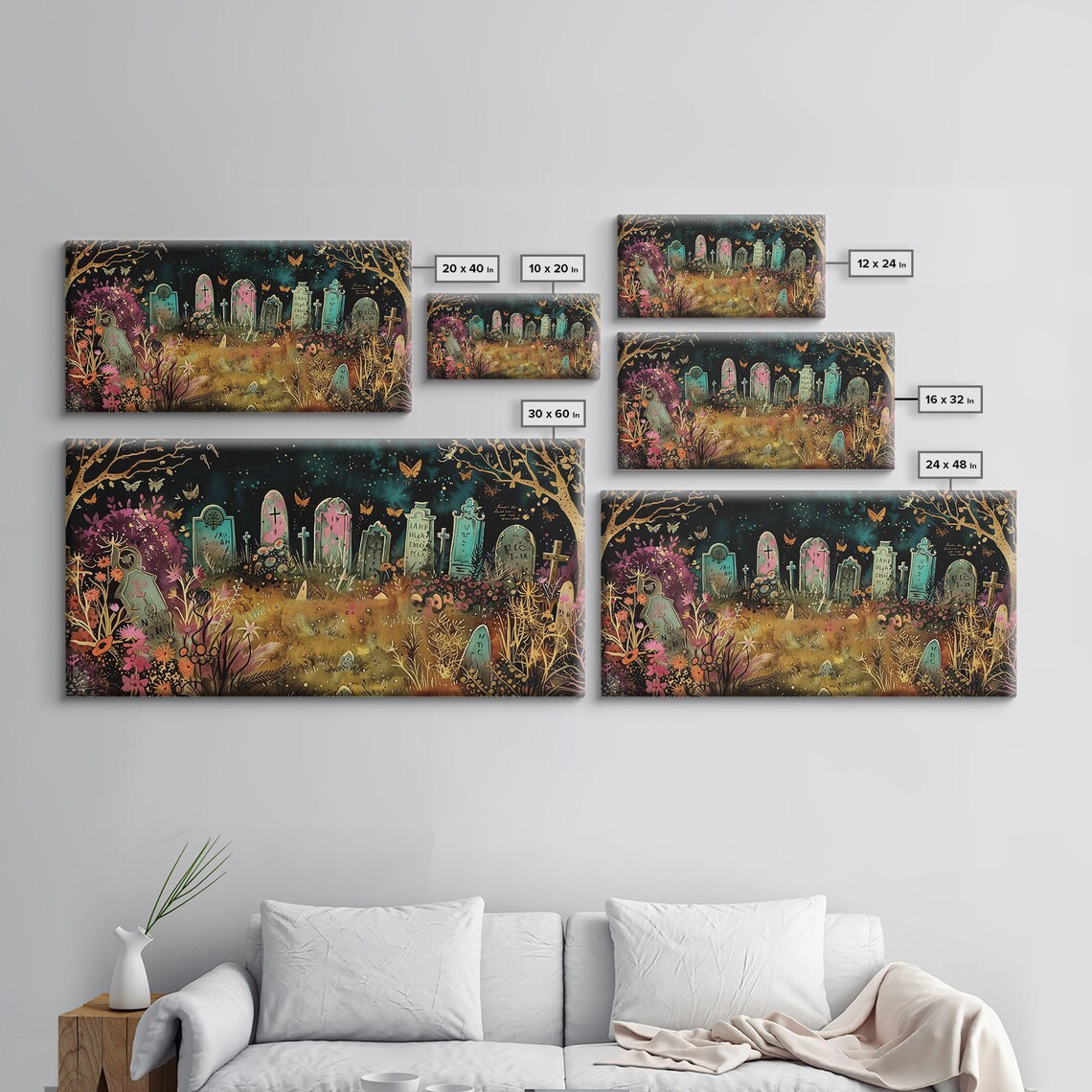 Colorful Spring Graveyard With Flowers Spooky Season Art Print - Image 2