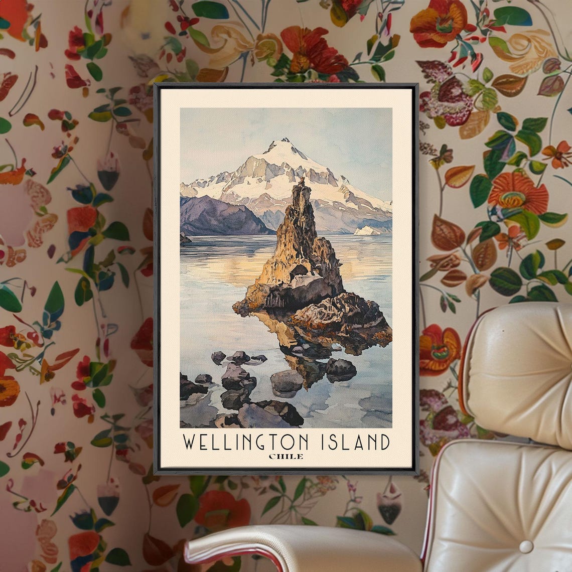 Wellington Island Chile Watercolor Beach Print Vacation Gift Chile Wall Art Framed Print Framed Beach Painting