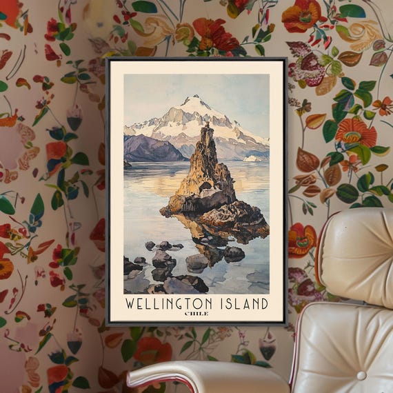 Wellington Island Chile Watercolor Beach Print Vacation Gift Chile Wall Art Framed Print Framed Beach Painting