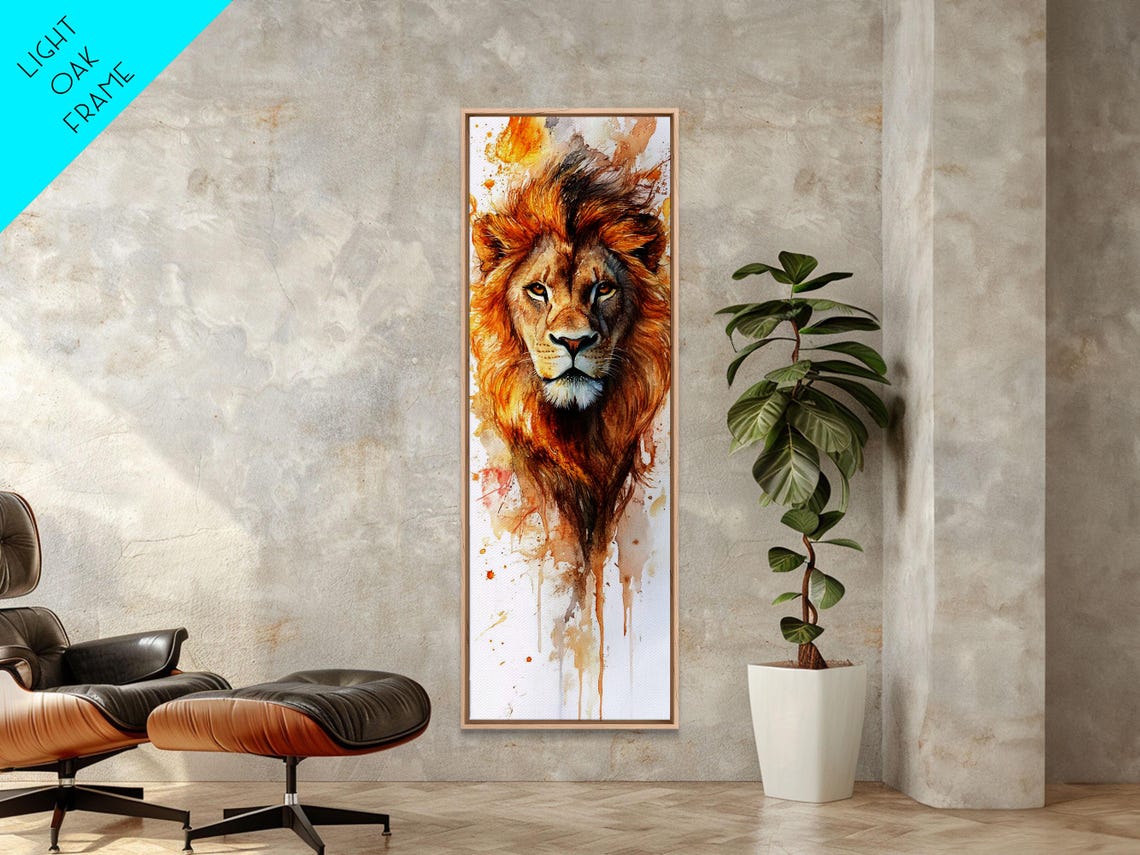 Majestic Lion Portrait Golden Watercolor Splatter Wildlife Wall Poster - Image 3